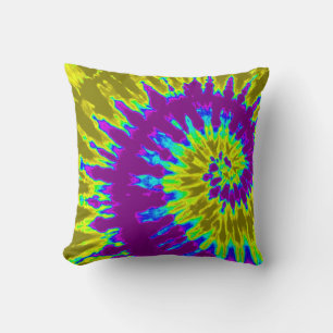 Yellow and Purple Spiral Tie Dye Pillow