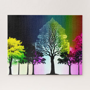 Yellow and Purple Sunset Behind Silhouetted Trees Jigsaw Puzzle