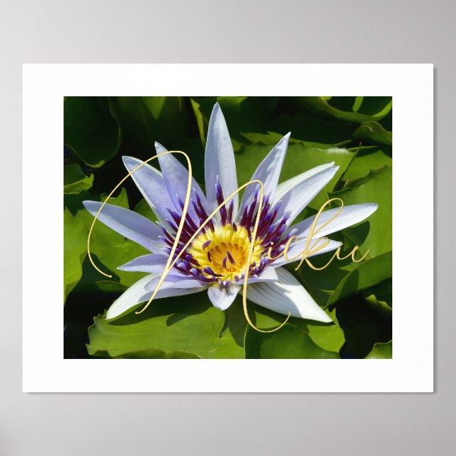 Yellow and Purple Water Lily Foil Text Foil Prints (Front)