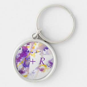 yellow and purple watercolor background key ring