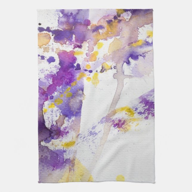 yellow and purple watercolor background tea towel (Vertical)