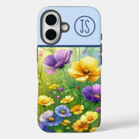Yellow and Purple Wildflowers Monogrammed