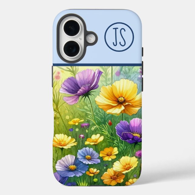 Yellow and Purple Wildflowers Monogrammed Case-Mate iPhone Case (Back)