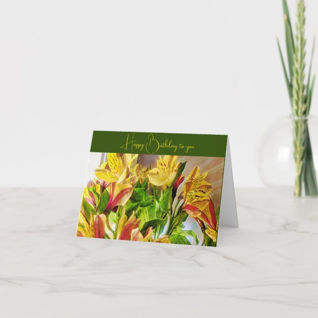 Yellow and Red Alstroemeria Flowers Card (Front)