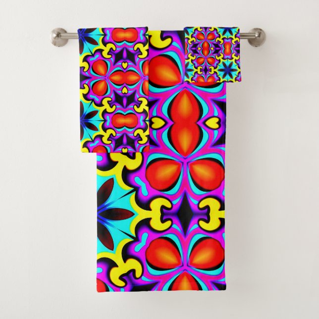 Yellow and Red Bath Towel Set (Insitu)