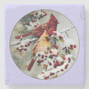 Yellow and Red Cardinals Stone Coaster