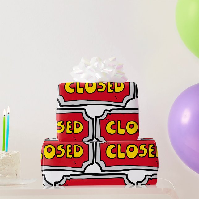 Yellow And Red Closed Sign Wrapping Paper (Creator Uploaded)