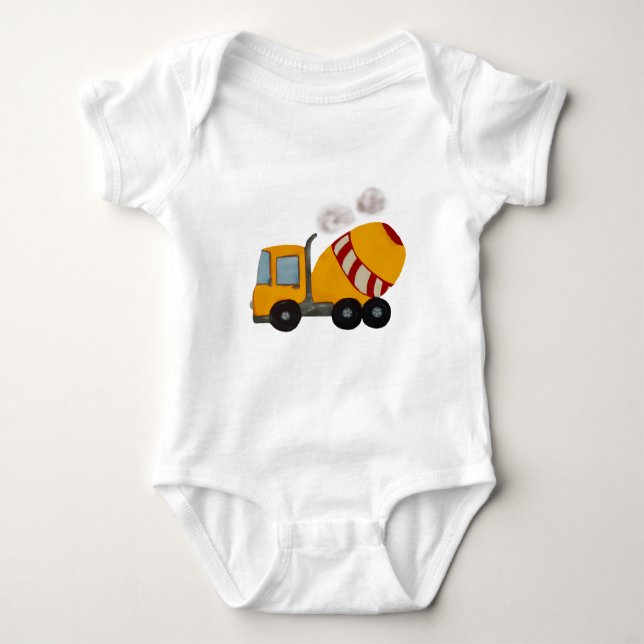 Yellow and red concrete mixer baby bodysuit (Front)