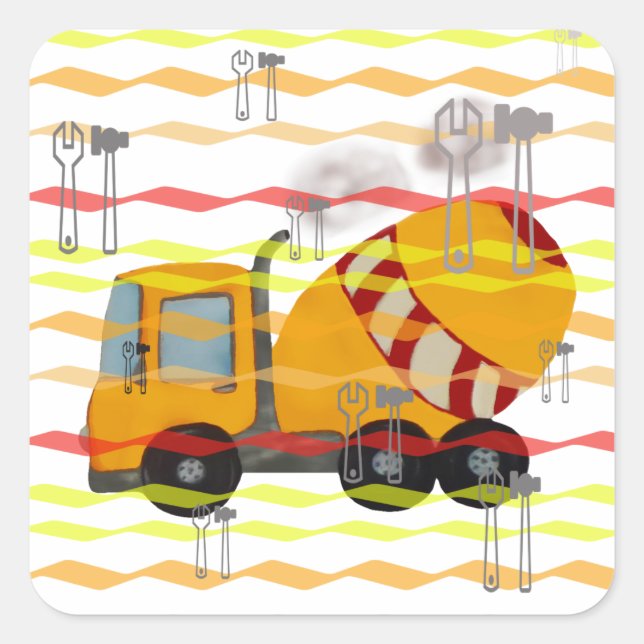 Yellow and red concrete mixer square sticker (Front)