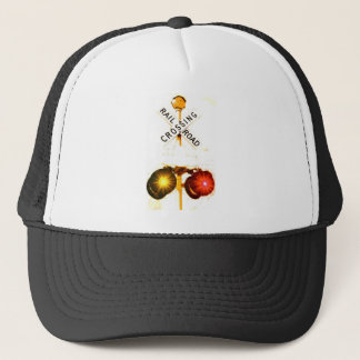 Yellow And Red Flashing Railroad Crossing Signals Trucker Hat