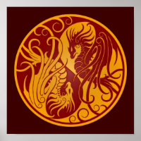 Yellow and Red Flying Yin Yang Dragons