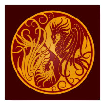 Yellow and Red Flying Yin Yang Dragons