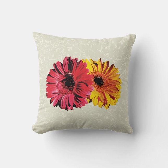 Yellow And Red Gerbera Daisies Cushion (Front)