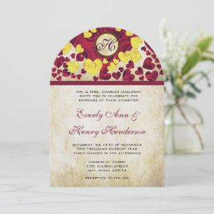 Yellow and Red Heart Gold Roses Wedding Invitation