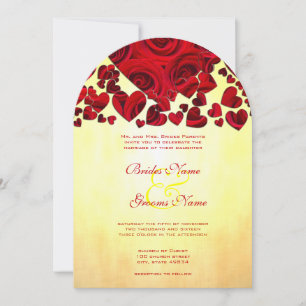 Yellow and Red Heart Roses Wedding Invitation
