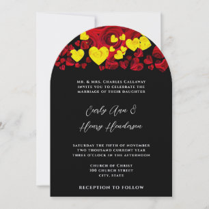 Yellow and Red Heart Roses Wedding Invitation