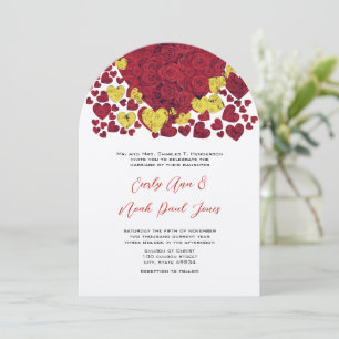 Yellow and Red Heart Roses Wedding Invitation