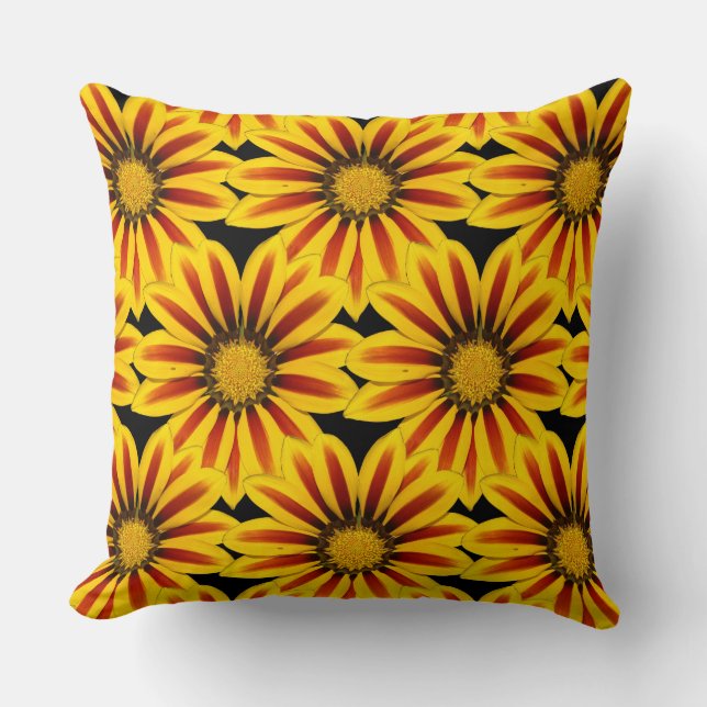 yellow and red large stripy daisy flowers cushion (Front)