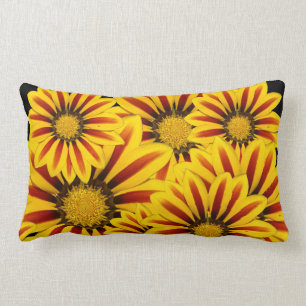 yellow and red large stripy daisy flowers lumbar cushion