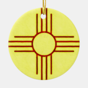 Yellow And Red New Mexico Zia Ceramic Tree Decoration