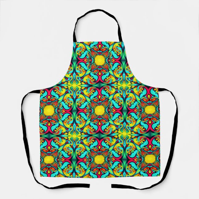 Yellow and Red Patterned All-Over Print Apron (Front)