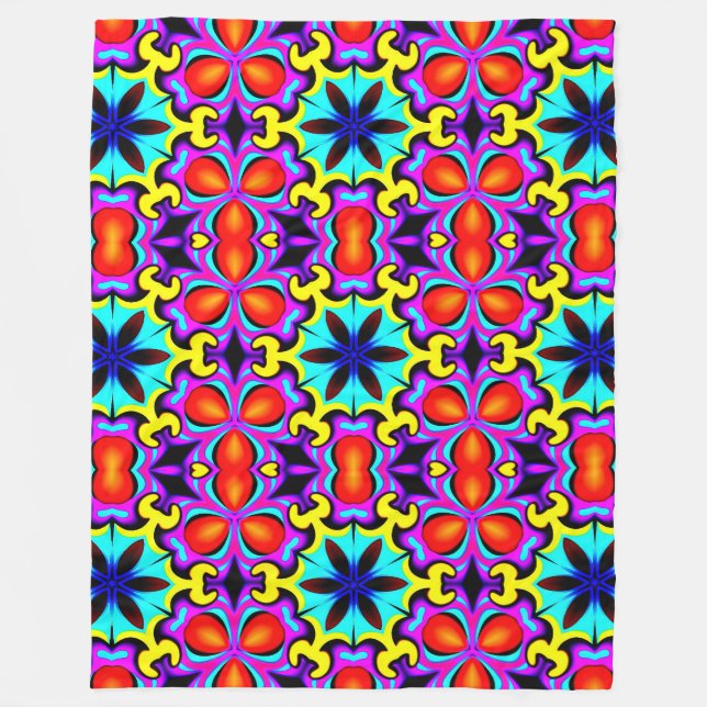 Yellow and Red Patterned Fleece Blanket (Front)