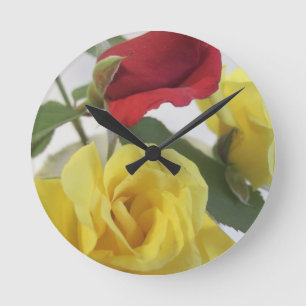 Yellow and Red Roses Round Clock