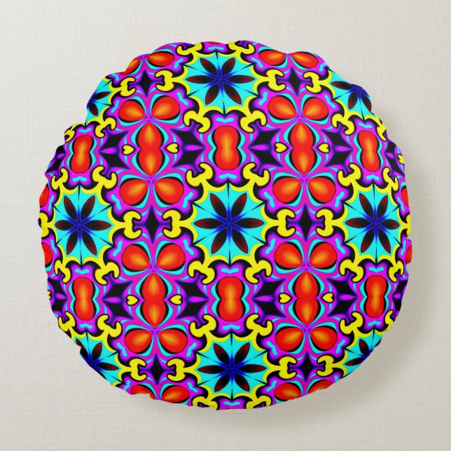 Yellow and Red Round Pillow (Front)