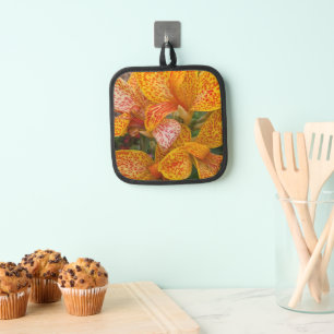 Yellow and Red Speckled Canna Lily Floral Pot Holder