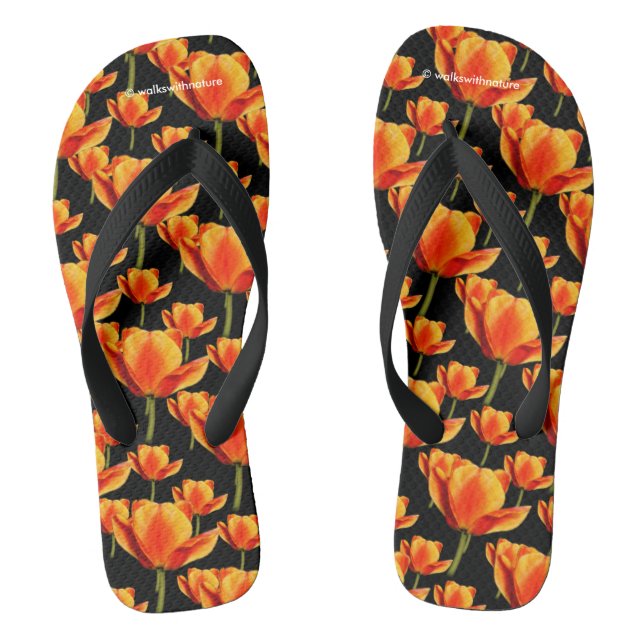 Yellow-and-Red Streaked Tulips Thongs (Footbed)