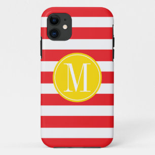 Yellow and Red Stripes Custom Monogram iPhone 11 Case