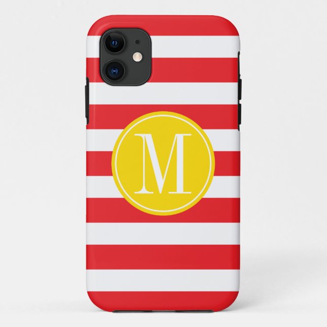 Yellow and Red Stripes Custom Monogram Case-Mate iPhone Case (Back)