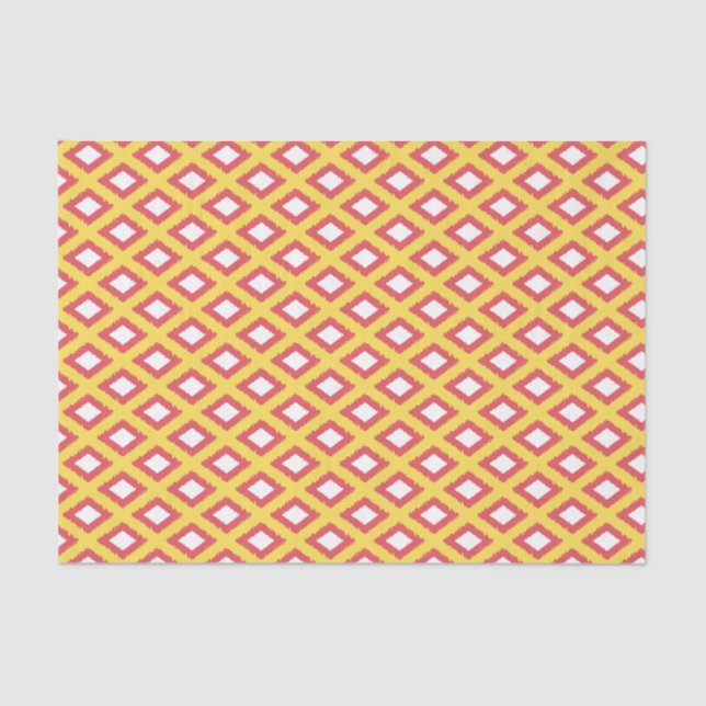 Yellow and Red Tribal Diamond Ikat Pattern Tissue Paper (Front)