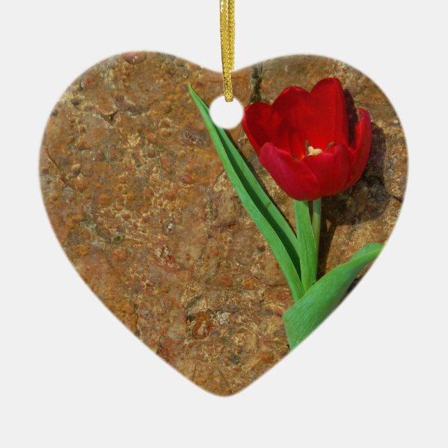 yellow and Red Tulip Ceramic Ornament (Front)
