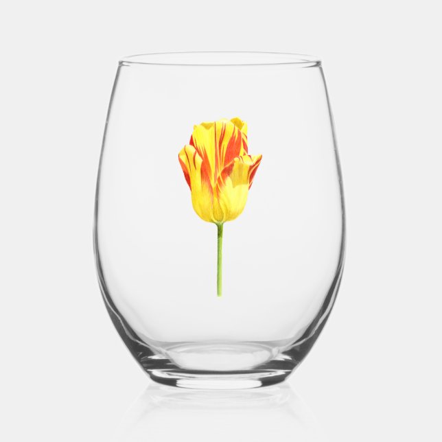 Yellow and red tulip stemless wine glass (Back)