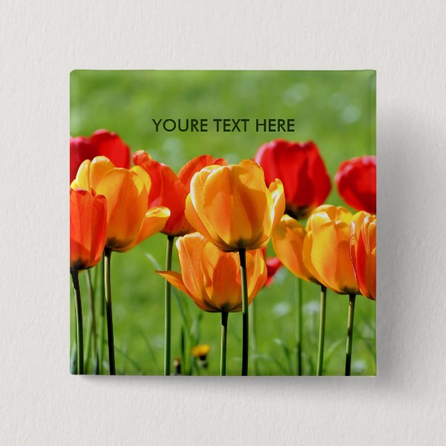 Yellow And Red Tulips 15 Cm Square Badge (Front)