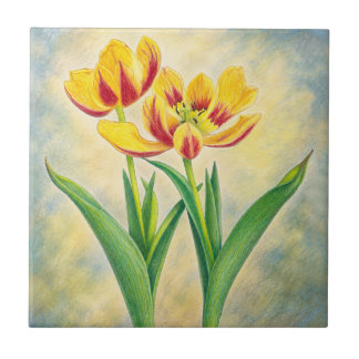 Yellow and Red Tulips Ceramic Tile