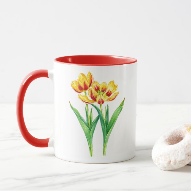 Yellow and Red Tulips Combo Mug (With Donut)