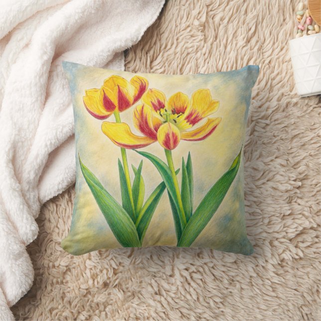 Yellow and Red Tulips Cushion (Blanket)