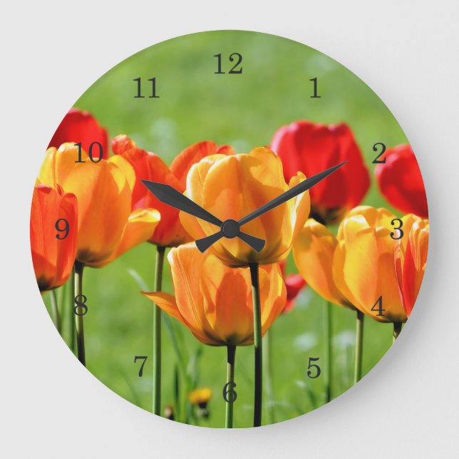 Yellow And Red Tulips Large Clock (Front)