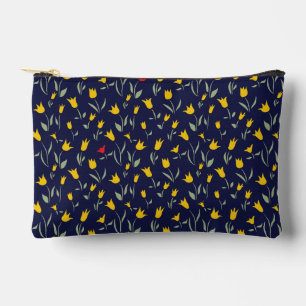 Yellow and Red Tulips on Navy Background Accessory Pouch