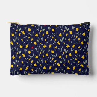 Yellow and Red Tulips on Navy Background Accessory Pouch