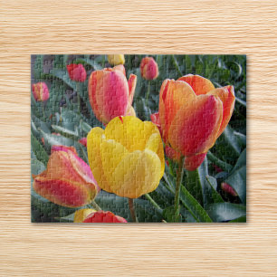 Yellow and Red Tulips Rock Garden Photo Jigsaw Puzzle