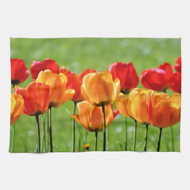 Yellow And Red Tulips Tea Towel (Horizontal)