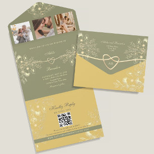 Yellow and Sage Green Wedding All In One Invitation