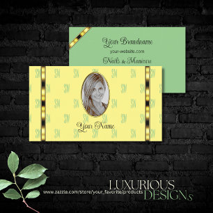 Yellow and Sage Green with Photo Golden Stripes Business Card