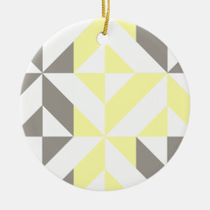 Yellow and Silver Geometric ZigZag Ceramic Ornament