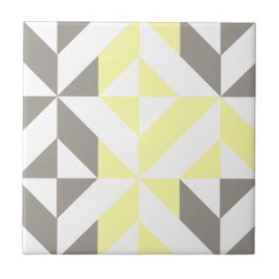 Yellow and Silver Geometric ZigZag Ceramic Tile