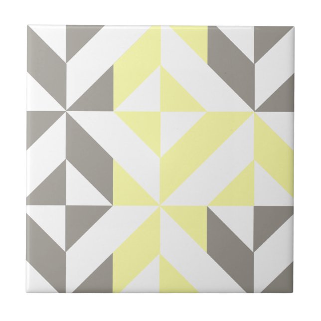 Yellow and Silver Geometric ZigZag Ceramic Tile (Front)