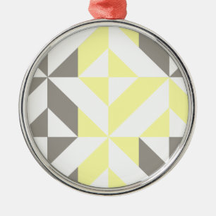 Yellow and Silver Geometric ZigZag Metal Ornament